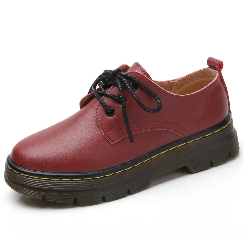 

Dropshipping Round Toe Women Flats Shoes Causal Platform Women's Oxfords Shoes Leather Lace Up Women Martin Shoes