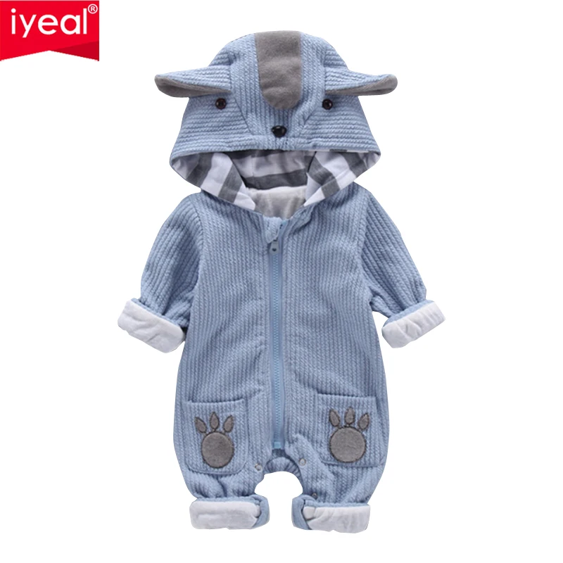 Prix IYEAL Nouveau Automne Hiver Bébé Barboteuses À Capuchon Mignon Oreille de Dessin Animé Infantile Fille Garçon Cavaliers Enfants En Bas Âge Bébé Garçon Tenues Vêtements