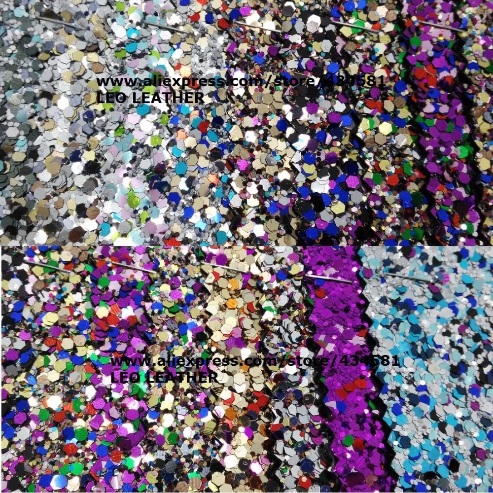 Chunky Glitter Letaher Mixed Color Glitter Fabric for Sewing DIY