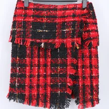 Ранняя весна г. Для женщин Высокое качество Красный Винтаж Blended клетчатая юбка женский сексуальный спереди Вилы юбка Дамы Карандаш мини-юбка