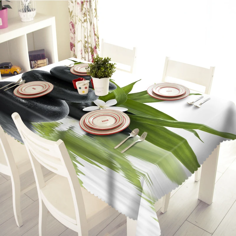

3D Tablecloth Fresh Nature Stone Bamboo Lotus Leaf Pattern Waterproof Cloth Thicken Rectangular and Round Wedding Table Cloth