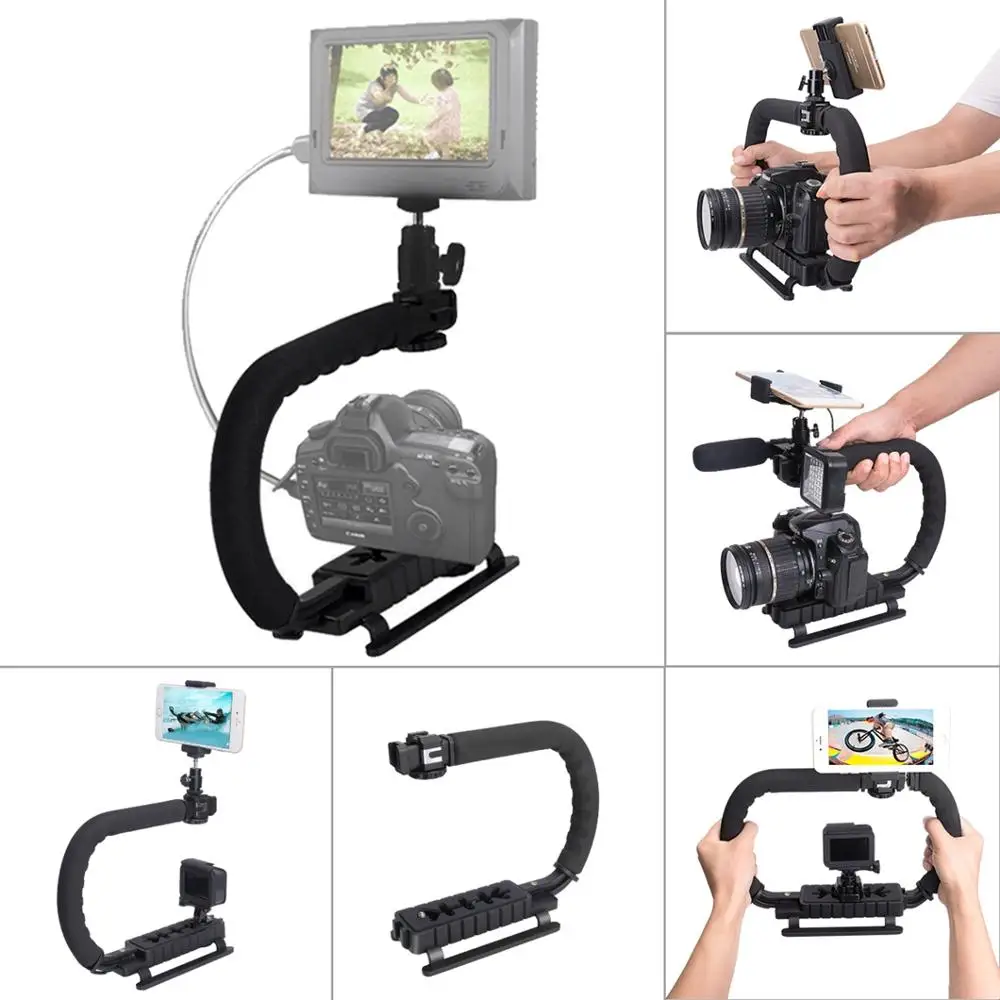 

C-Shape Handheld Camera Stabilizer Hand Grip Holder Video Steadicam Mount Rig for Microphone LED Video Light Speedlite Flashes