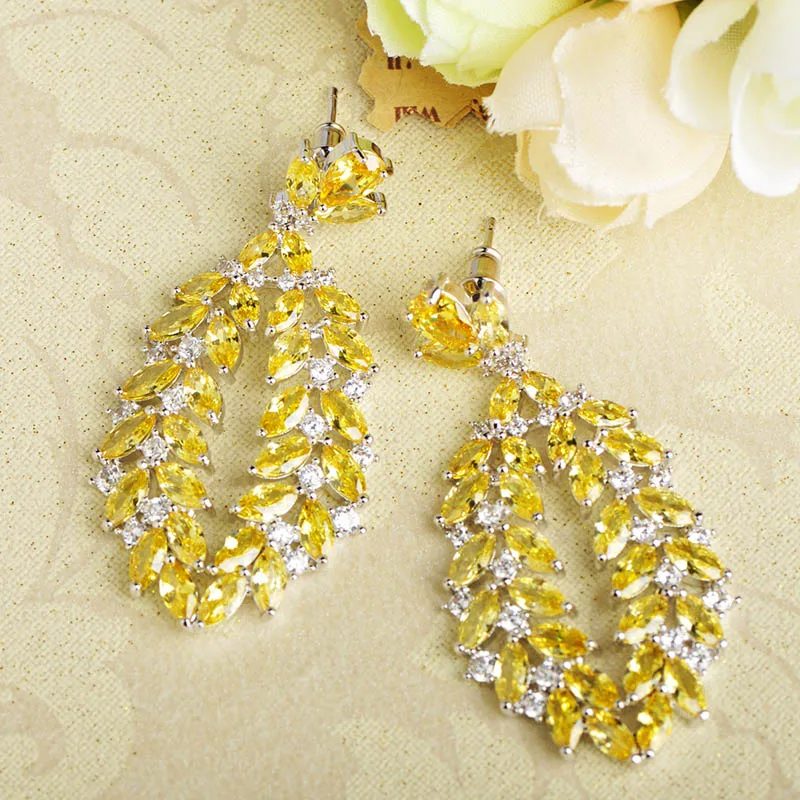 

Blucome Luxury Yellow Rhinestones Drop Earrings For Women Wedding Birthday Gifts Ears Accessories Cubic Zircon Copper Jewelry