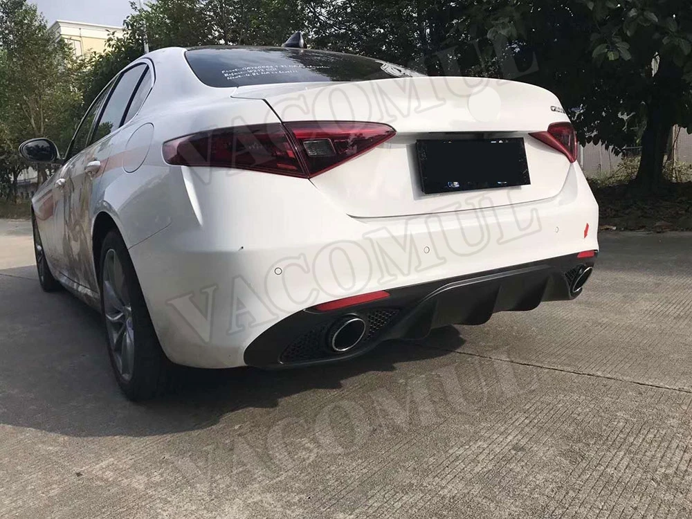 ПП черный задний спойлер для губ со стальным выхлопом для Alfa Romeo Giulia Стандарт- спортивный стиль защита Бампера