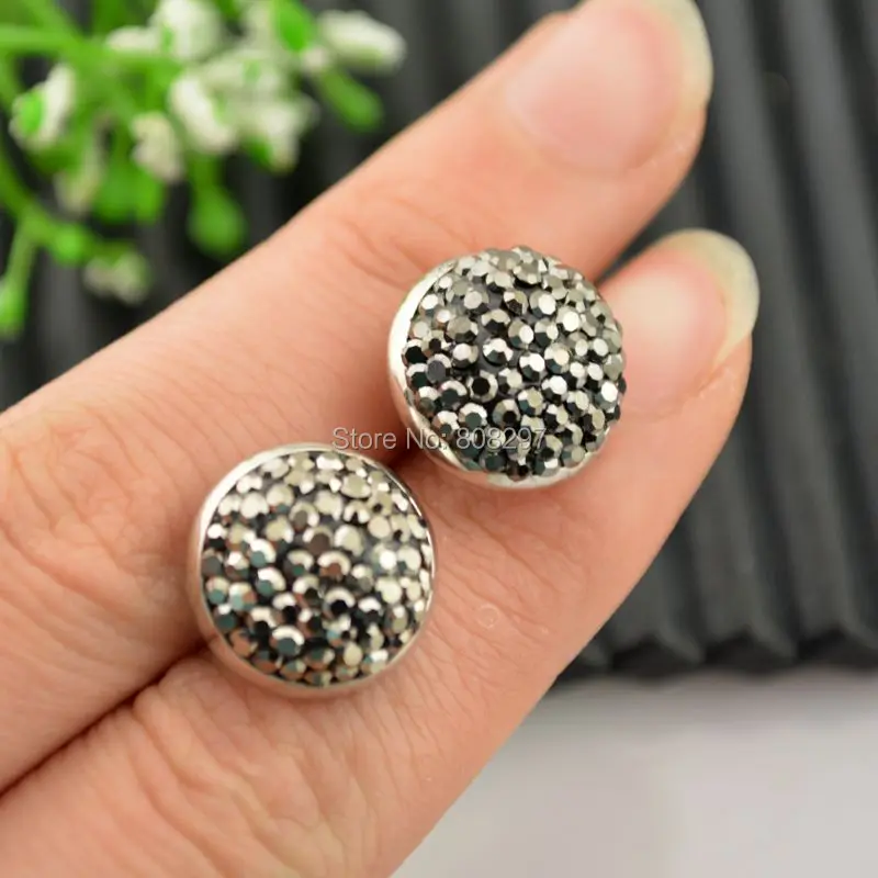 Для женщин~ 12 мм Серебряная Инкрустация из горного хрусталя серьги-гвоздики Изготовление ювелирных изделий 10 пара/лот