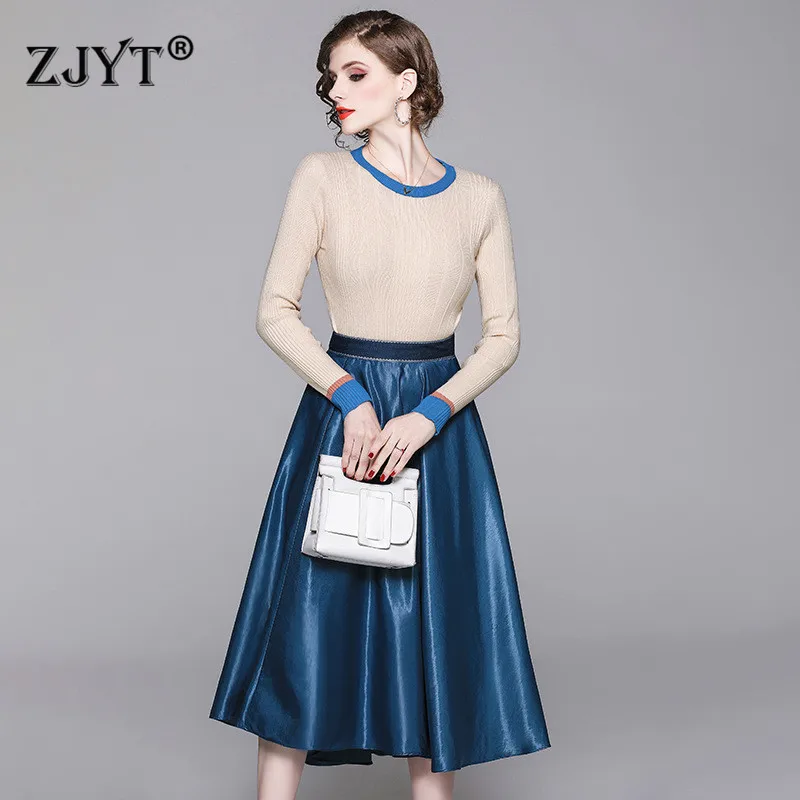 

2019 New Autumn Women Suit Set Fashion Designer Long Sleeve Knit Top and Long Skirt Matching Set Elegant Casual Party Outfits