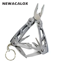 NEWACALOX Multi Pocket Mini Folding Plier Portable Outdoor Hand Tools Wire Screwdriver Knife Saw Survival Keychain Multifunction