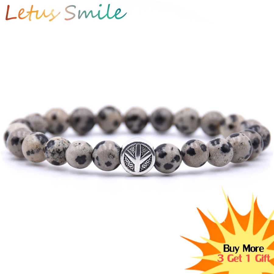 

Peace Symbol Strand Bracelets Women Nature Spot Stone Beaded Bracelet Men Fashion Semi-precious Stones Jewelry Braslet Pulseras
