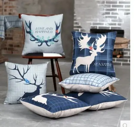 الأوروبية الغزلان موضوع وسادة غطاء الغابات الحيوان المخدة مكتب أريكة أزرق قطني وسادة يغطي داخلي