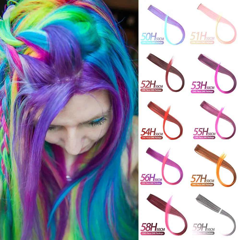 Hidola Long Straight Fake Colored Hair Extensions Clip In
