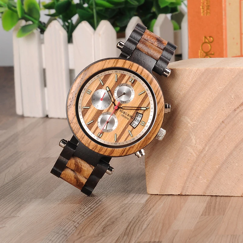 BOBO BIRD Auto Date Display Wood Watch Men Relogio Masculino Luxury Business Wrist Stop Watches with V-P17 Drop Shipping