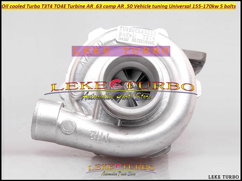 Oil cooled Turbo T3T4 T3 T4 T3T4 TO4E Turbine AR .63 comp AR .50 Turbocharger For Vehicle tuning Universal 155-170kw 5 bolts (2)