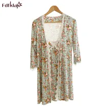 Fdfklak Цветочный принт Двойка комплект пикантные Кружево хлопок халат Для женщин сезон: весна–лето Короткие ванна Халаты женские пижамы Домашняя одежда Халаты