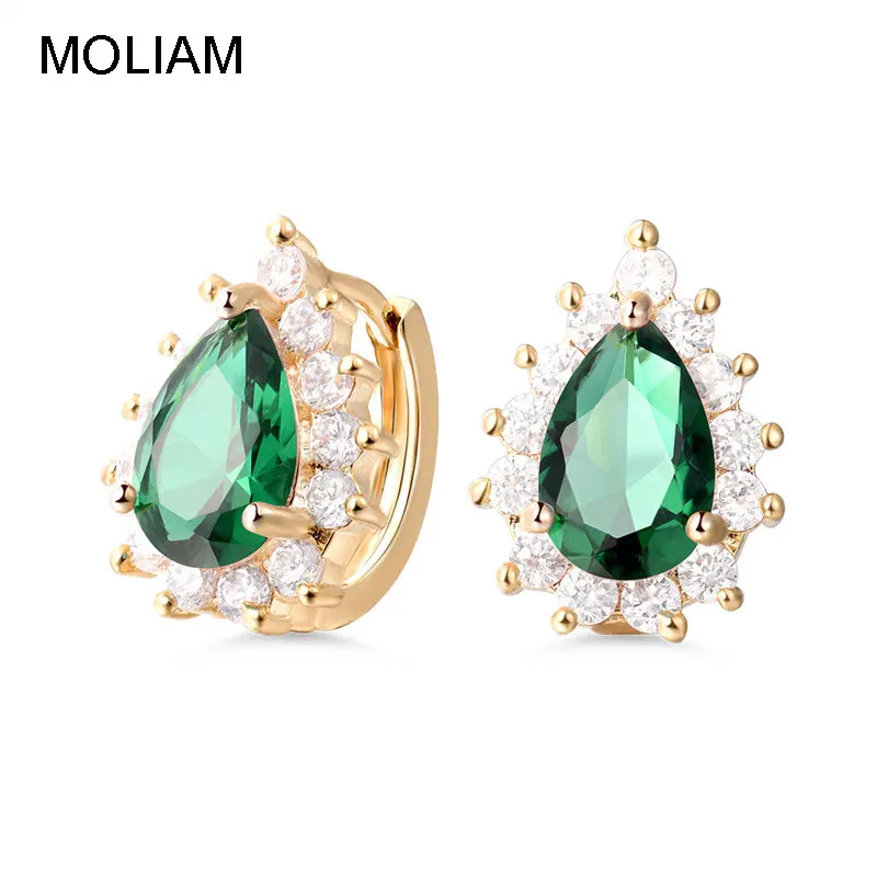 

MOLIAM 2019 New WaterDrop Hoop Earrings for Women Ladies Gold-Color Shining Cubic Zirconia Brinco Party Jewelry Gifts MLAE059