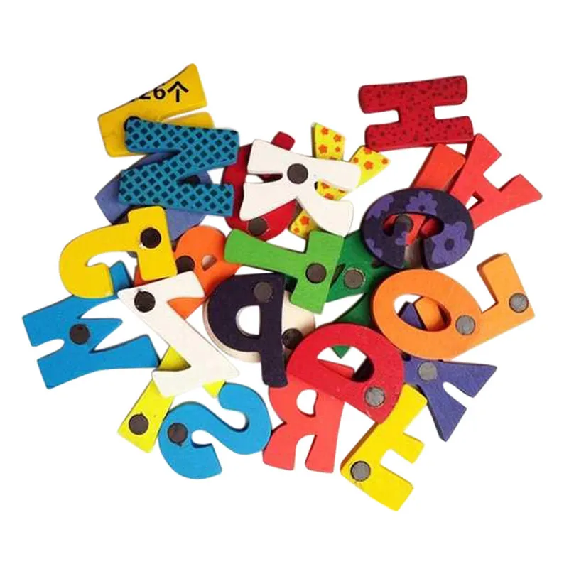 

26pcs Wooden Cartoon Alphabet A-Z Magnets Child Educational 26 Letters Wooden Cartoon Fridge Magnet kid Baby Educational Toy A1