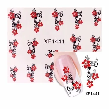 YZWLE 1 Sheet Red Flower Designs Water Transfer Sticker Nail Art Decals Nails Wraps Temporary Tattoos Watermark Nail Tools 1441