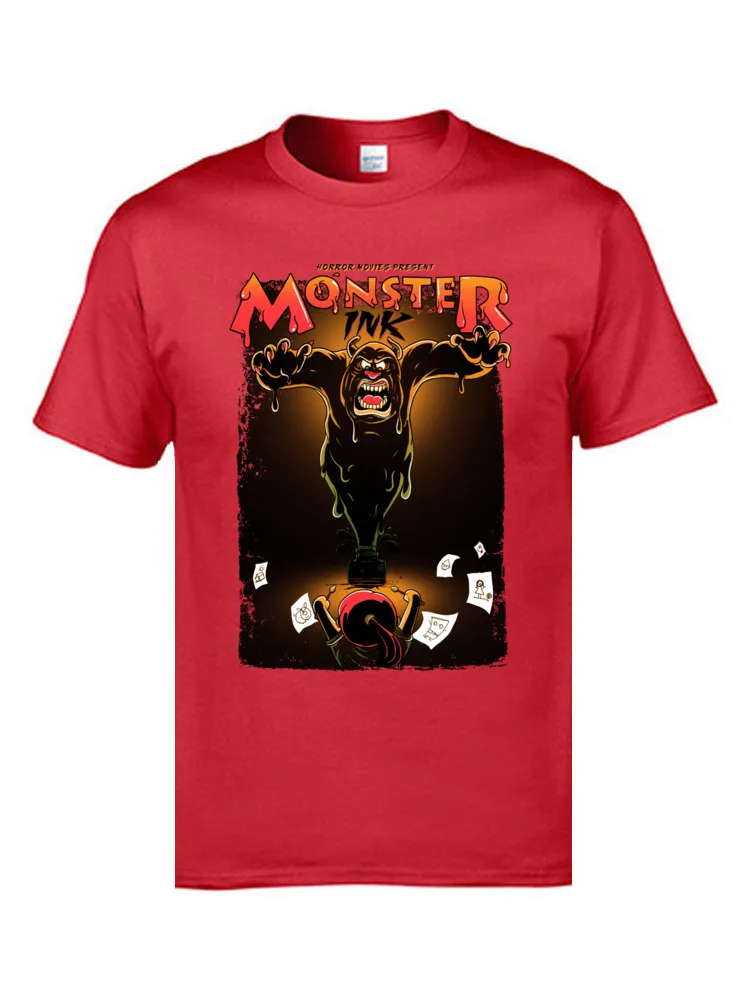 2018 New Monster ink Europe T Shirt Round Collar Cotton Men Tops & Tees Short Sleeve Mother Day Europe Tee-Shirts Monster ink red