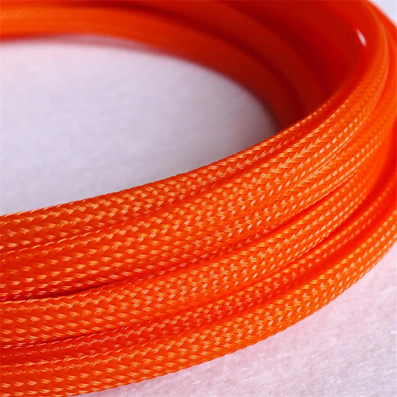 

Orange - High quality 10mm Braided PET Expandable Sleeving High Density Sheathing Plaited Cable Sleeves 1M