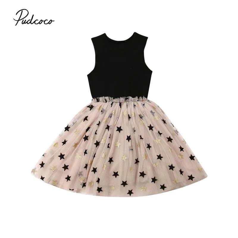 

2019 Baby Summer Clothing 2-7Y Fashion Kid Baby Girl Formal Party Dress Sleeveless Star Tulle Tutu Chiffon Princess Wedding Gown