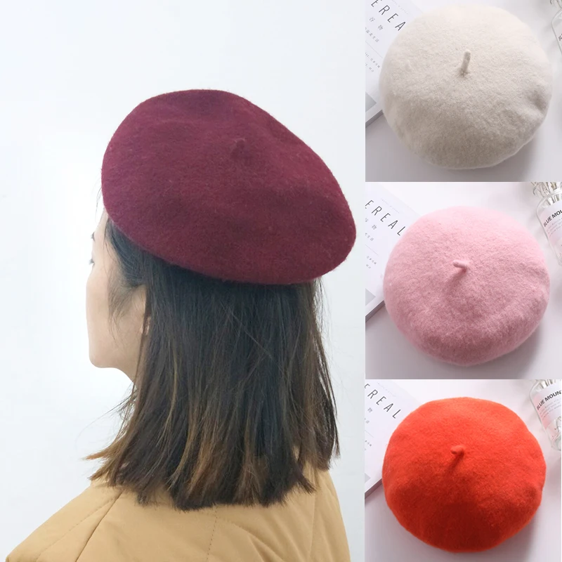 

2019 New Fashion Lady Colorful Spring Autumn Solid Cotton Wool Beret Hat For Women Girls Hat Ladies Casual Caps Takes Female Cap