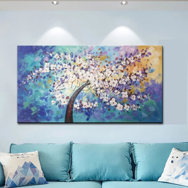 canvas painting palette knife 3d texture acrylic white flowers acrylic canvas painting