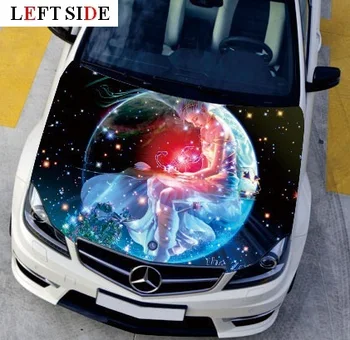 

LEFT SIDE Car Stickers and Decals Engine Hood Star Night Styling Decal Decor Carbon Vinyl Cover Waterproof Moon