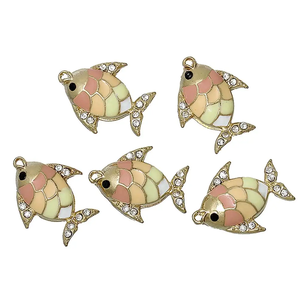 

Doreen Box Charm Pendants Fish Gold color Multicolor Clear Rhinestone Enamel 20mm(6/8")x 16mm(5/8"),5 PCs 2015 new
