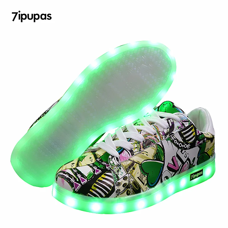 7ipupas Children Glowing Sneakers Kids Street graffiti Shoe chaussure fille Led Light up Glowing Shoe Boy Girl zapatillas hombre