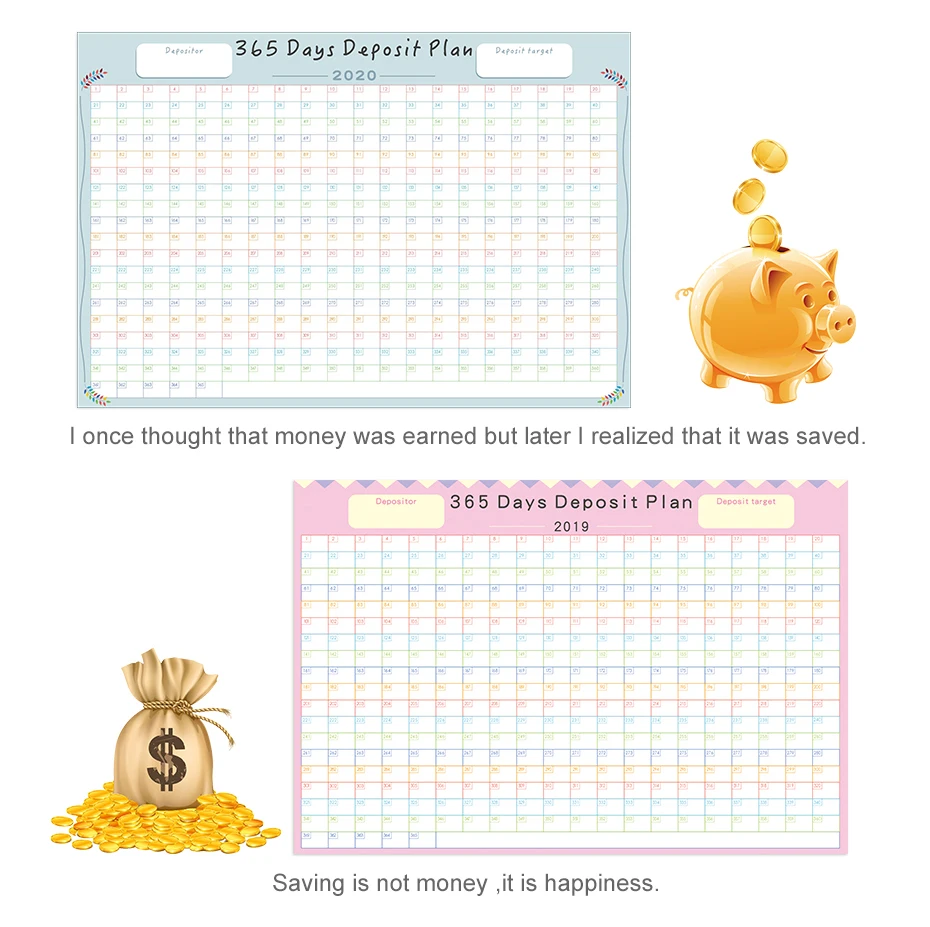 365 Days Calendar Planner Creative Periodic Deposit Planning Paper Year Deposit Plan Annual schedule Student Office Supplies 930_06