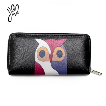 Lovely Girls Purse Brand PU Leather Long Black Wallets Women Cartoon Owl Pattern Wallet Fashion Cute Purse Card Holder500826