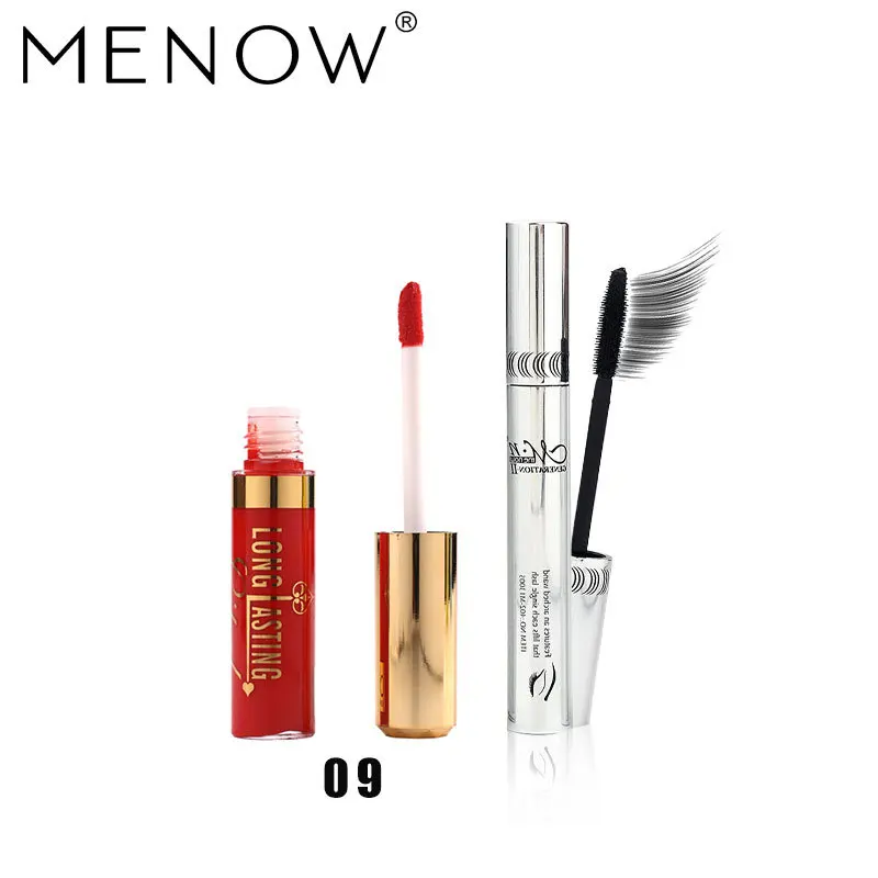 Menow бренд Make Up Set 2 in1 Водонепроницаемый блеск для губ+ Увлажняющий блеск для масла и Керлинг Толстая Тушь для ресниц косметический Прямая поставка 5340 - Цвет: 09