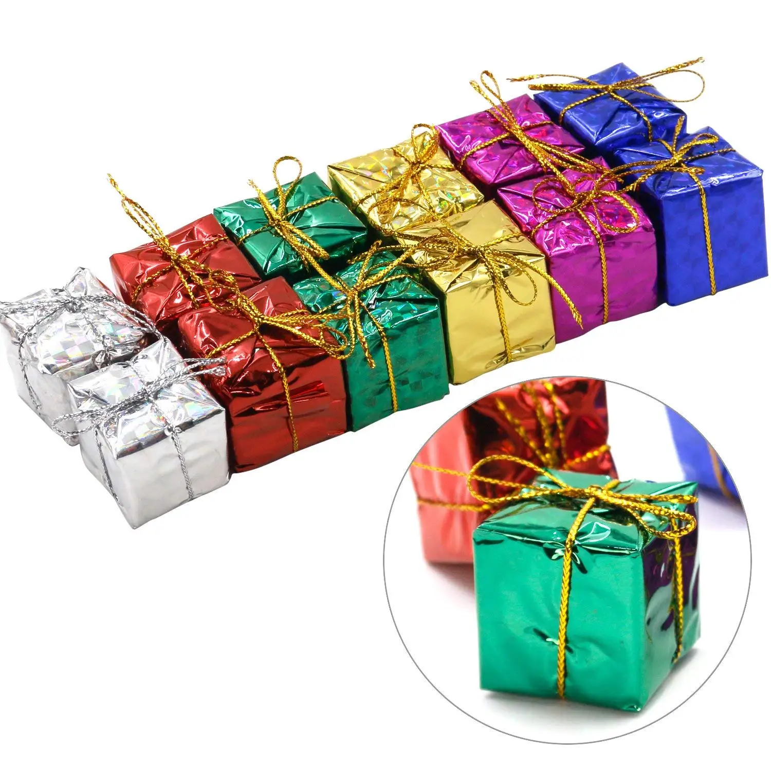 

YHYS Set of 12 Glitzy Christmas Box Hanging Tree Decorations in Assorted Colours