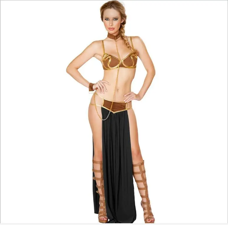 Размера плюс сексуальное нижнее белье для женщин с принтом «Звездные войны» Косплэй принцесса Лея Slave костюм гарем экзотические сексуальные костюмы для танцоров сексуальная одежда