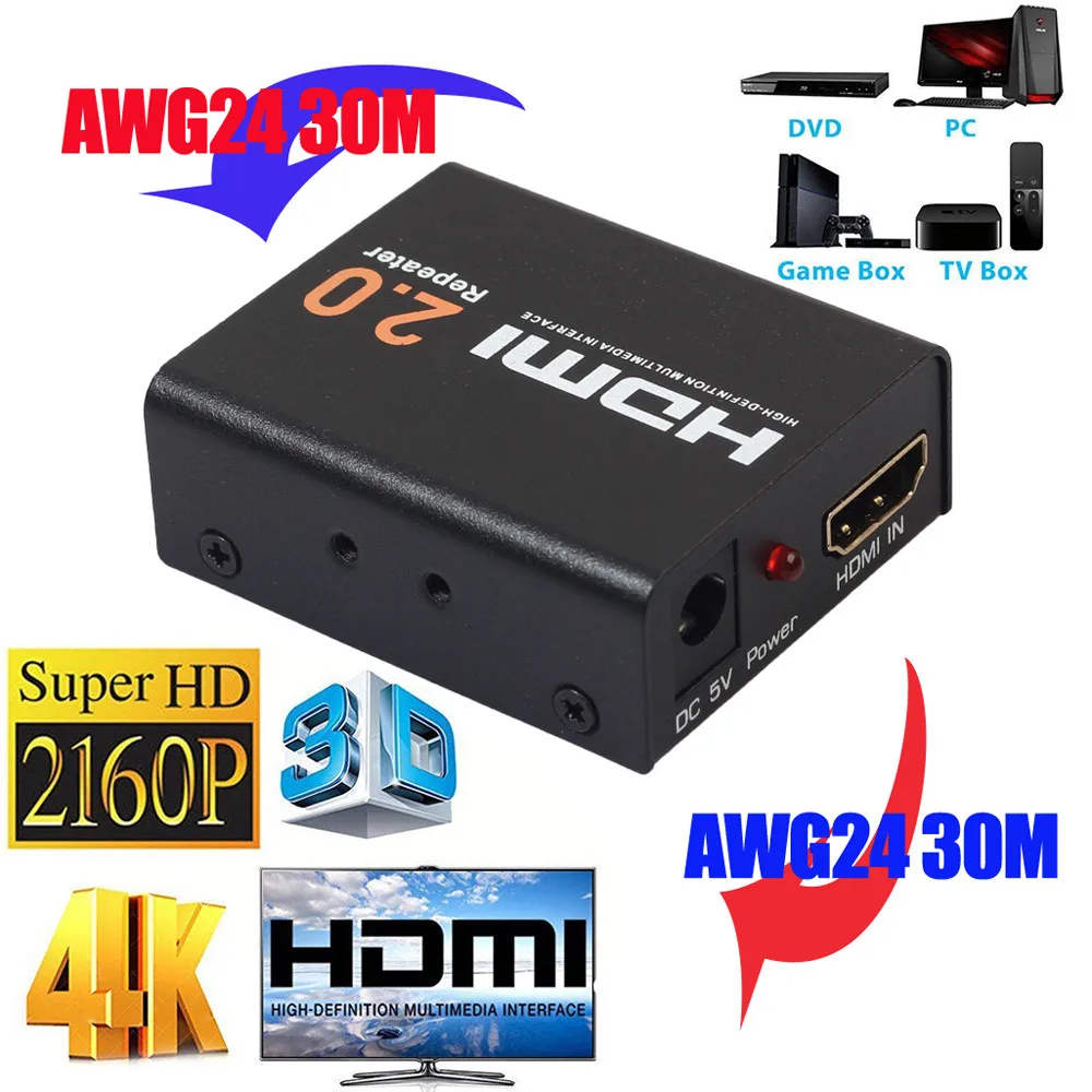 Усилитель сигнала переходник для бустера HDMI 2,0 ретранслятор расширитель сигнала Усилитель переходник для бустера 4 K/2 K HDCP 2,2 EDID O.30