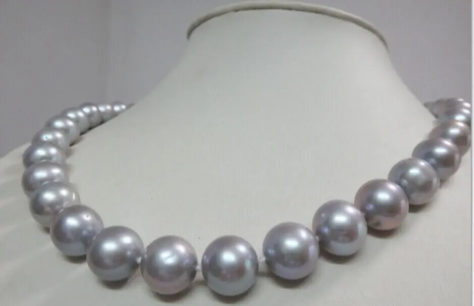 

Free shipping hot sale Women Bridal Wedding Jewelry >>HUGE 17"10-11mm natural south sea silver gray perfect round pearl necklace