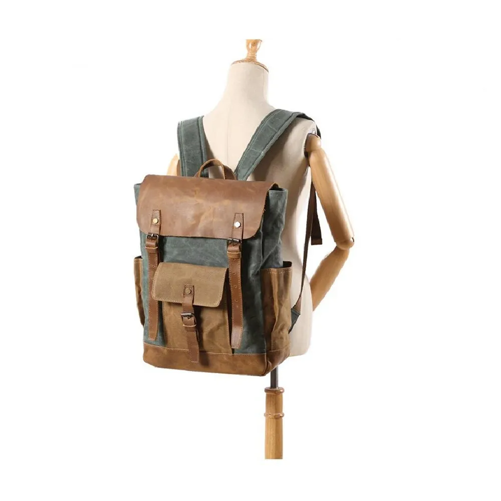 

Dropship Mens Canvas Leather Backpack Vintage Waterproof Laptop Daypacks Large Capacity Students School Bags Big Rucksack Retro