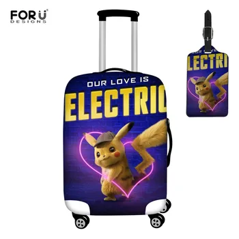 

FORUDESIGNS Detective Pikachu Print Luggage Cover 2pcs/set Luggage Tags Suitcase Dust Rain Cover Apply to 18-32 Inch Travel Case