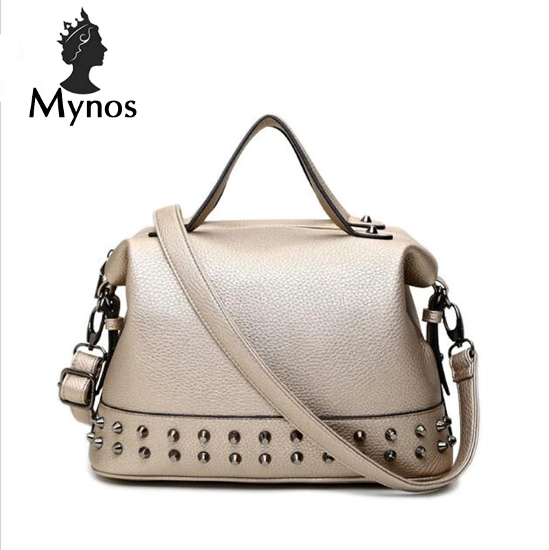 

MYNOS Hot Sale Rivet Women Famous Brand Handbag Female Leather Bags Ladies Top-Handle Bag Motorcycle Tote Bag Sac A Main Bolsas