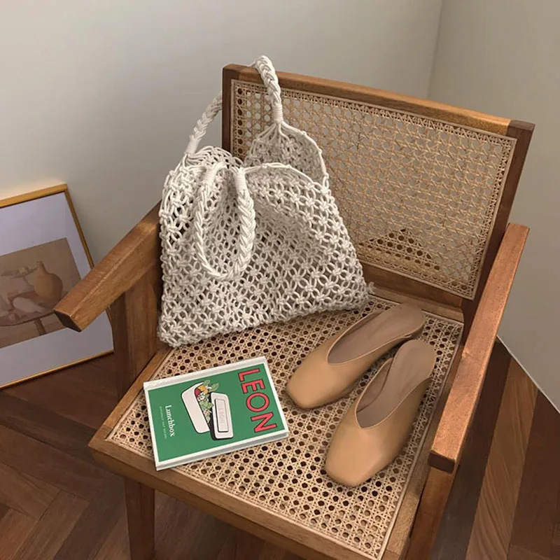  ABDB-Fashion Popular Woven Bag Mesh Rope Weaving Tie Buckle Reticulate Hollow Bag No Lined Net Shou