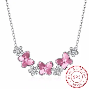 

Lekani Crystals From Swarovski Butterfly Flowers Necklaces Pendant Real S925 Silver Choker For Women Luxury Fine Jewelry Gifts
