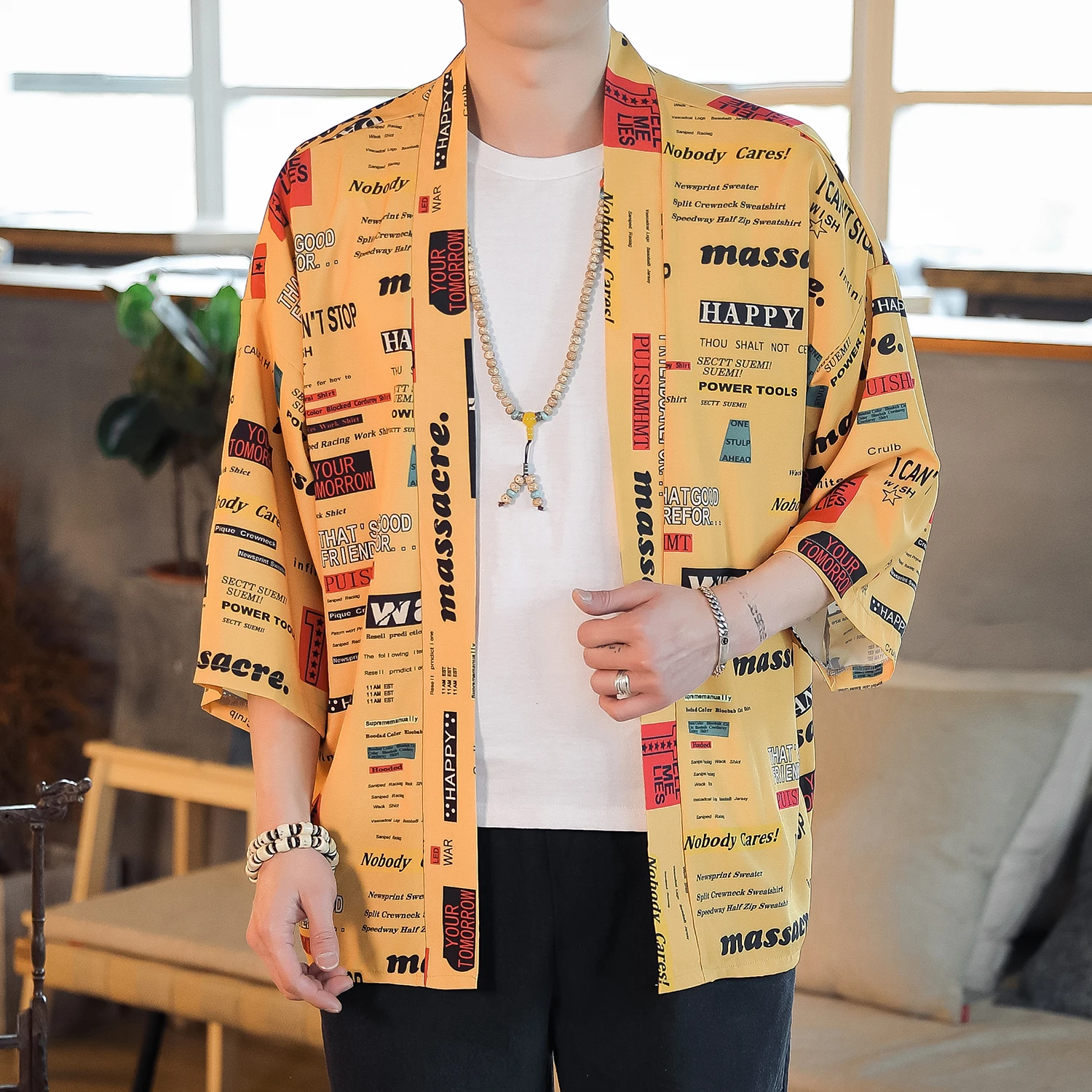 

Men Vintage Japan Style Kimono Summer Thin Fashion Jacket Male Streetwear Hip Hop Loose Casual Shirt Style Cardigan Coat