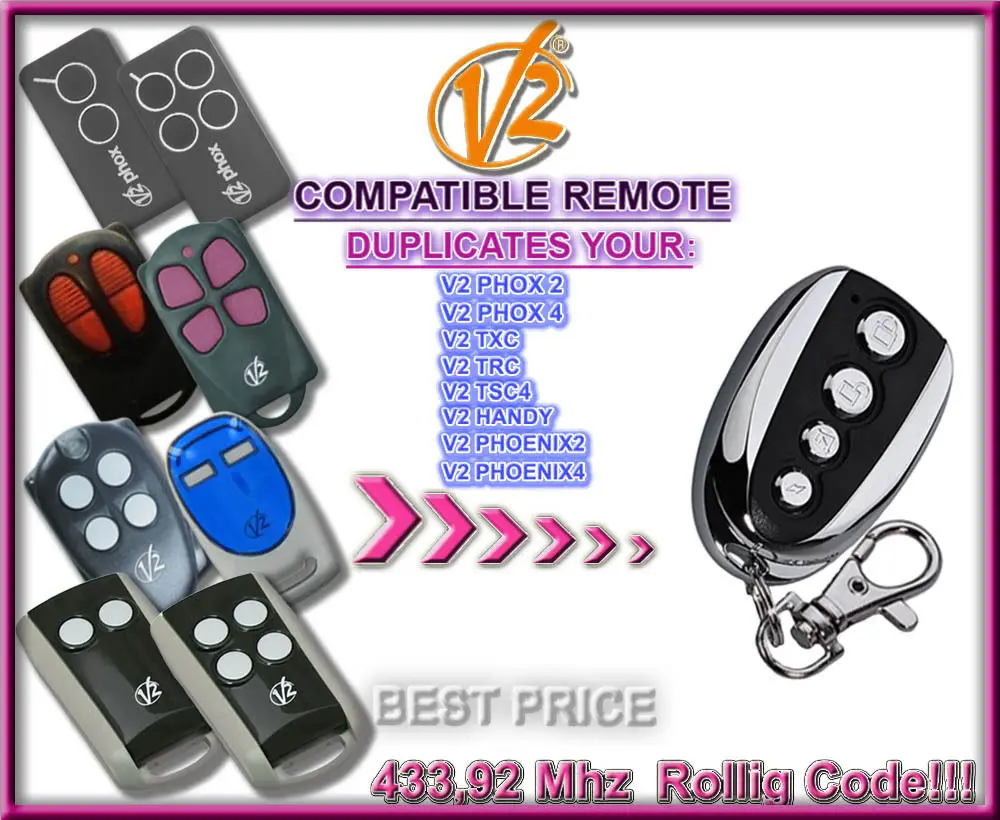 

V2 Phoenix 2, Phoenix 4, Keyfob,Remote control transmitter Replacement 433,92Mhz rolling code remote duplicator replacement