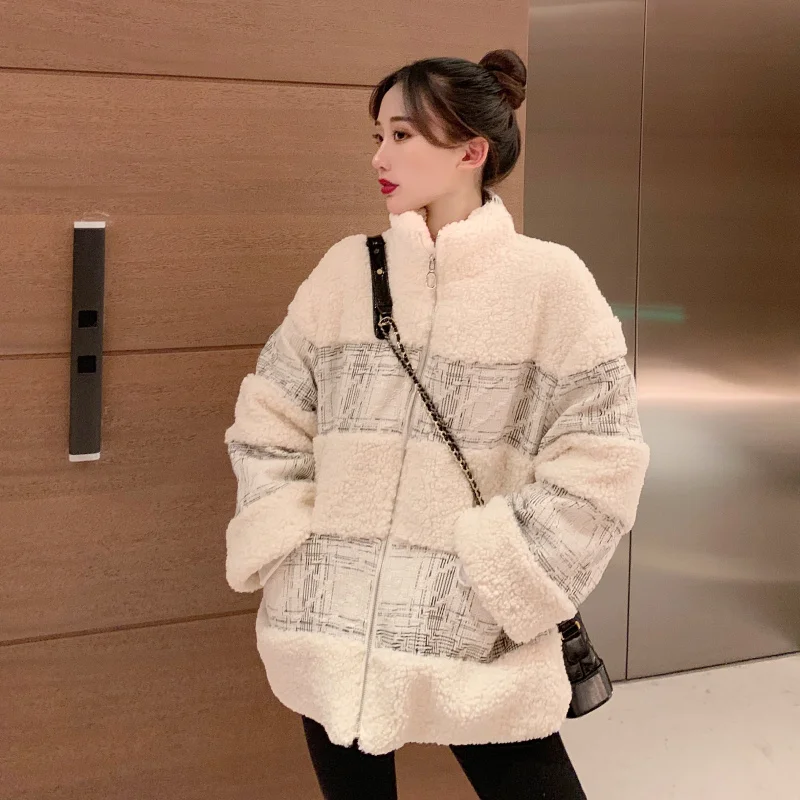 

Splicing imitation lamb cotton coat women jacket female winter thickening loose short cotton clothing to keep warm jacket parka