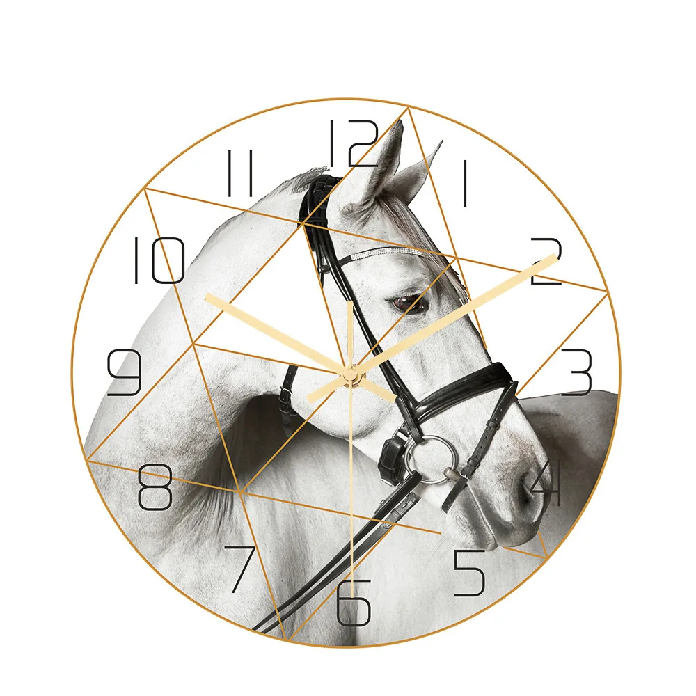 

Geometric White Horse Wall Clock Quartz Watch Reloj De Pared Modern Design Acrylic Living Room Bedroom Home Decor