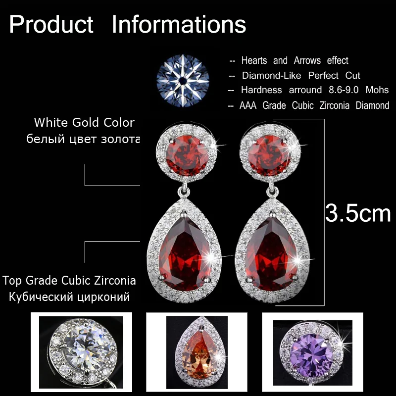 CWWZircons брендовые классические красные, фиолетовые, зеленые, 2,8 карат, большие длинные висячие серьги с кристаллами CZ для женщин, модные циркониевые ювелирные изделия CZ014