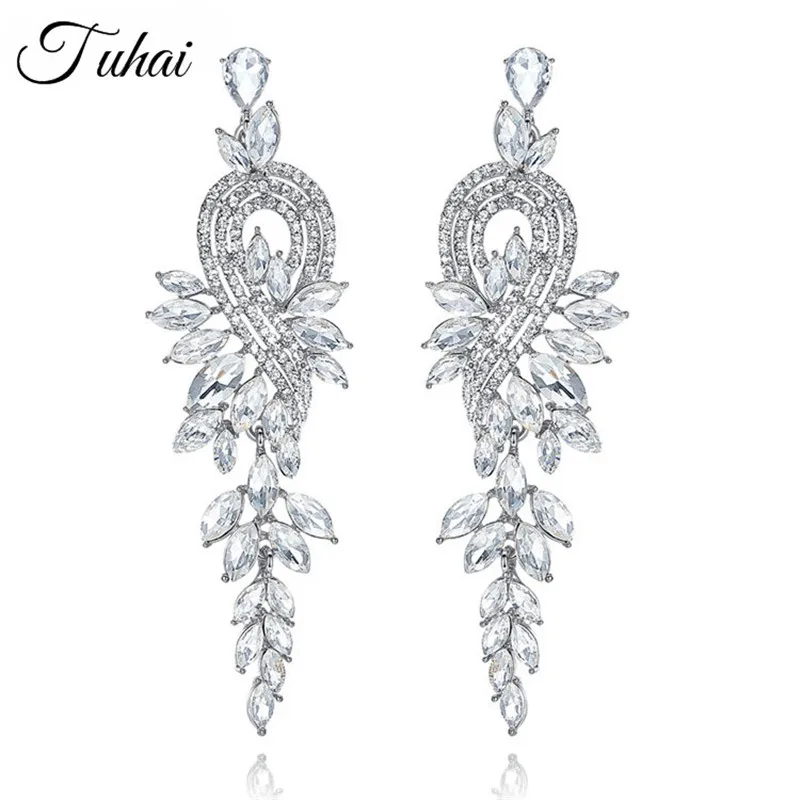 

Luxury Long Dangle Earrings for Women Geometric Gold-color Crystal Bridal Wedding Earrings Jewelry for Party Gift