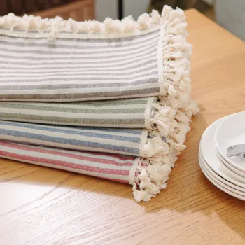 

Korean Polyester Cotton Tablecloth Simple Pure color Striped Tassel Dust-proof Table cloth Wedding Hotel Rectangular Cover cloth