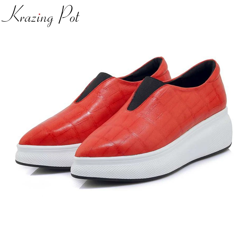 

Krazing Pot vintage designer sheep leather handmade slip on flat platform pointed toe leisure comfortable vulcanized shoes L9f2