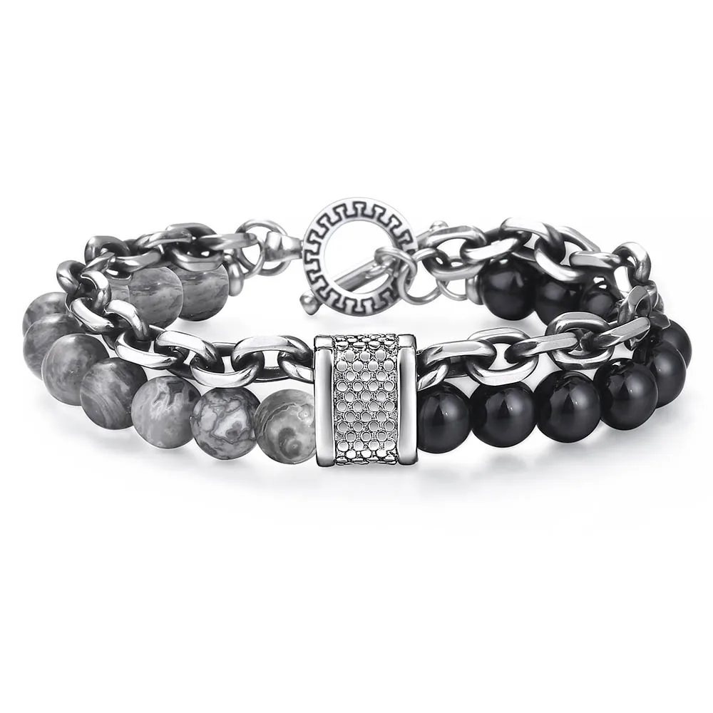 01 Jasper Stone Trendsmax, мужской браслет из бисера, натуральный камень, браслеты из нержавеющей стали, тигровый глаз, лавровый камень, мужские ювелирные изделия, Прямая поставка TBX001 - Окраска металла: 01 Jasper Stone
