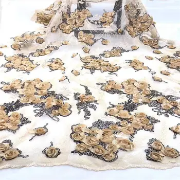 

2019 The latest French tulle lace fabric with With sequins high quality 3D Flower African embroidery lace, bridal party dress